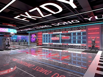 现代潮玩中心 拍照打卡 深渊镜 电竞馆 雕塑 电玩城 潮玩店 柱子造型