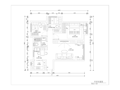 100平现代大平层室内 施工图 平层