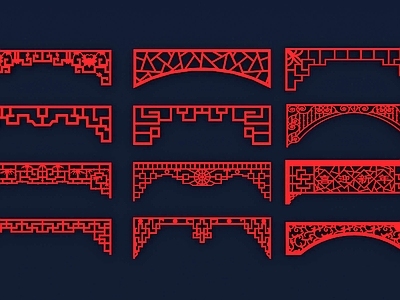 中式边框花纹 镂空挂楣 边角花纹 雕花装饰图案