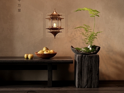 现代文竹盆景 植物 水果摆件