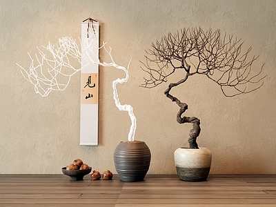 现代干枝盆景盆栽 装饰画 饰品摆件组合