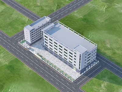 现代厂区 宿舍 厂房 办公楼 建筑 效果图