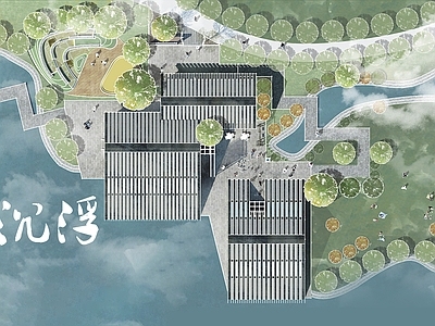 新中式滨水展览馆建筑