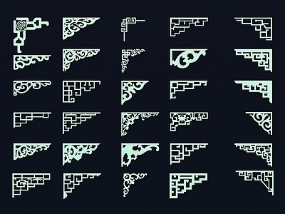 中式边框花纹 角纹 镂空挂楣 门窗边角顶角花纹 雕花装饰图案