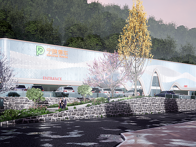 现代二层城市停车楼建筑 户外