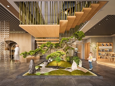 新中式网红图书馆 景观造景 咖啡厅 奶茶店