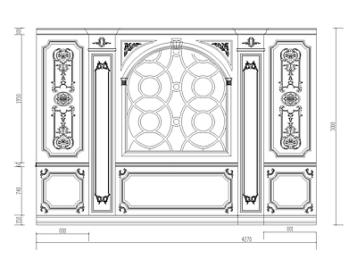 四款美式雕花窗墙板背景墙 施工图