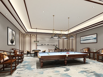 新中式棋牌室 台球厅 麻将房