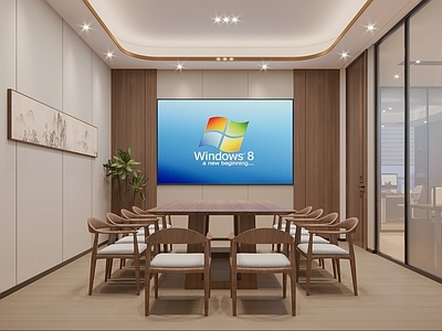 现代简约会议室 会议桌椅 封闭式 办公会议室