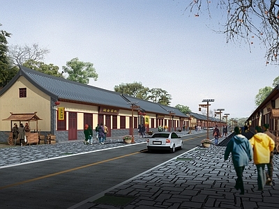 新中式乡村街道 传统民居 乡镇街道 一层建筑