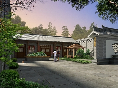 中式乡村庭院 四合院民居改造 乡村农家乐 传统民居 乡村振兴