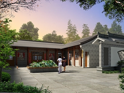 中式乡村庭院 四合院民居改造 乡村农家乐 传统民居 乡村振兴