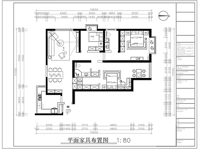 家装平面图 效果图  三室一厅 平层