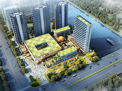 现代商业多层 商业综合体 商业街 商业裙楼 空中绿化