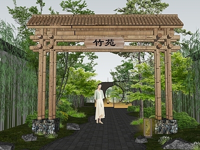 中式竹苑入口牌坊