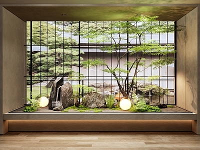 现代入户景观造景 室内小品 枫树 苔藓植物