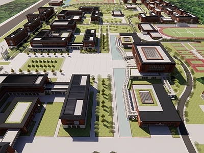 现代大学学院鸟瞰图规划