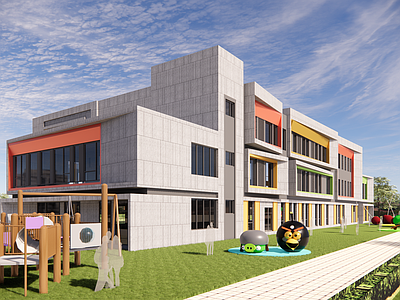 现代幼儿园建筑 学校建筑 平顶