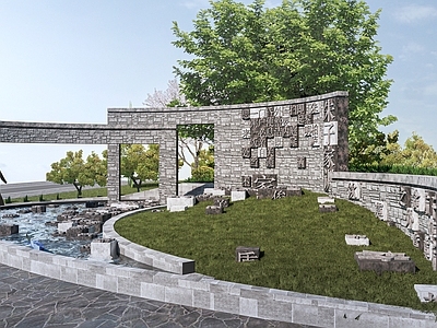 新中式景墙 浮雕墙 广场 景墙围墙 刻字景墙