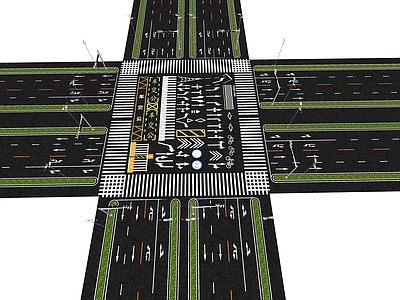 现代市政道路 划线 斑马线 箭头 地面车道指示线