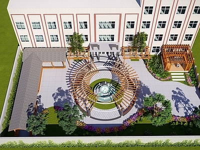 现代办公景观 木质廊架 花园