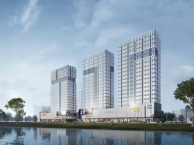 现代商业裙楼 商场 高层办公楼 带商业综合体