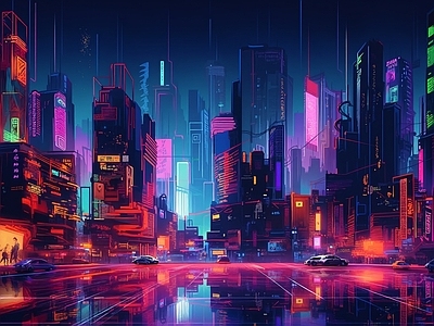 赛博朋克风科技城市背景素材