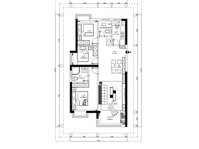 105m²家装住宅平面布局  三室一厅 平层