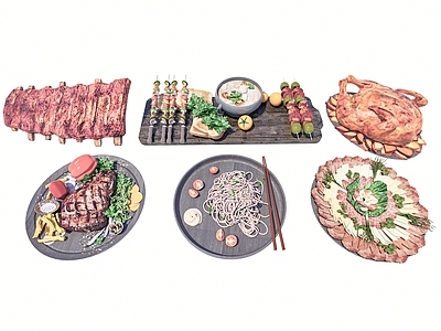 食物中餐组合 餐桌美食 面食 牛肉 鸡肉 红烧肉 烤串烧烤