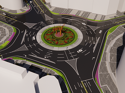 现代道路 环岛交通转盘 雕塑小品