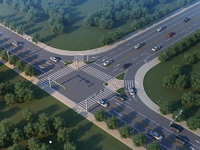 现代市政道路 马路景观 丁字路口