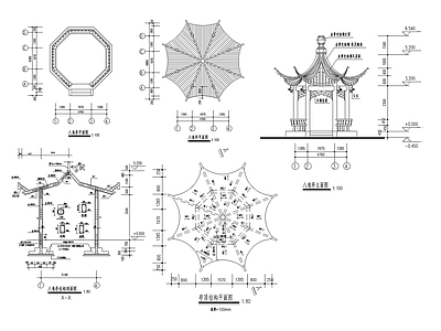 八角亭详图 施工图