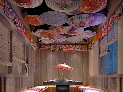 日式餐厅包厢 油纸伞