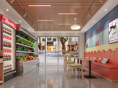 现代麻辣烫店 冰箱冷柜 椅 组合