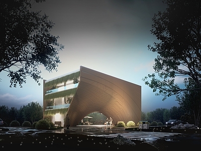 现代展览馆建筑 曲面表皮建筑