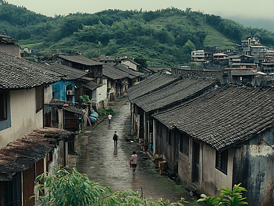 雨后乡村街道外景