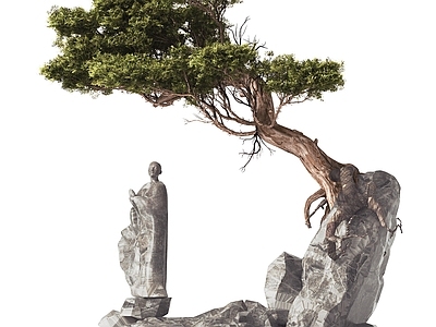 新中式盆景摆件 迎客松人文雕塑摆件