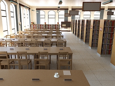 现代图书馆内部 大学 教室 自习室 书店