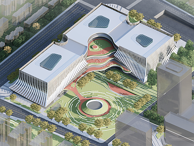 现代展览馆建筑 曲面文化馆