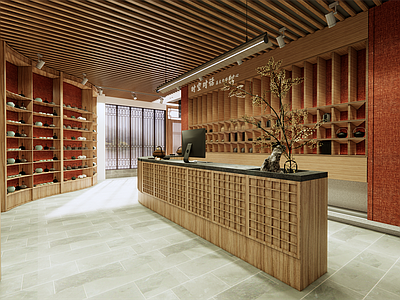 新中式茶馆收银台 茶具
