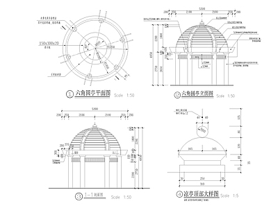 欧式古典六角圆亭 施工图
