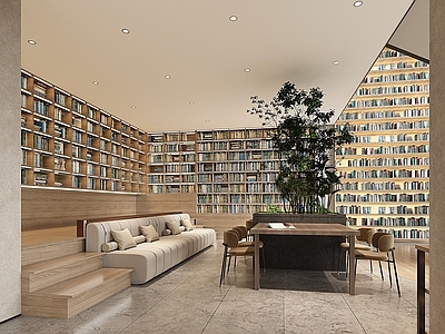 现代图书馆阅读区 书吧 书店 书室 沙发组合