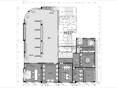 现代800㎡中式字画展厅 平面布局图