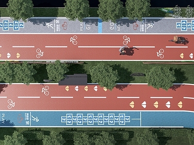 现代健身步道 绿道 公园景观 小游园 园路 跑道 公园步道 路面