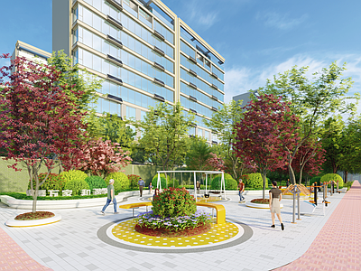 现代街角公园 口袋公园 健身场地 儿童乐园 对角公园