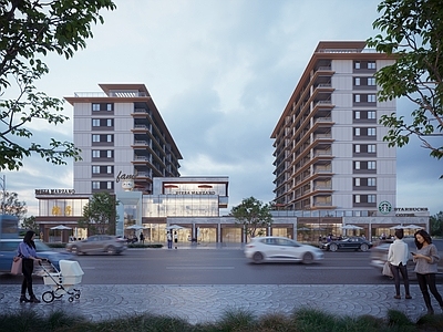 现代多层住宅外观 商业街小区