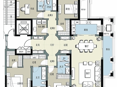 美式欧式D户型样板房 施工图 平层