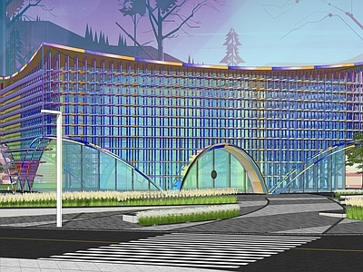 现代展览馆建筑 交错木格栅展览馆 图书馆 艺术中心