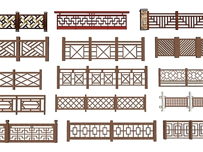 中式围栏 栏杆集合 木材