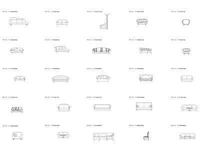 沙发 单体立面图 正面 侧面图库 图块 图集 图库